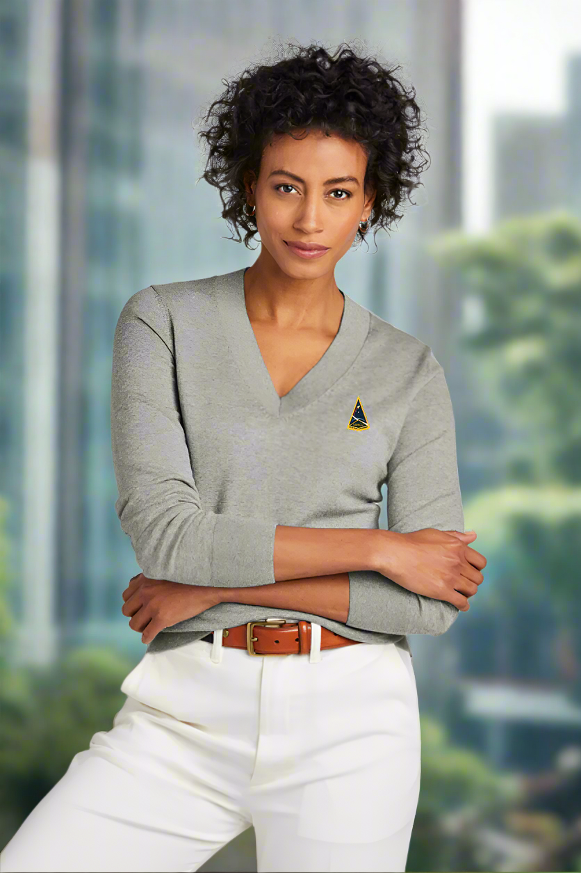 Women’s Cotton Stretch V-Neck Sweater - Embroidered SSC