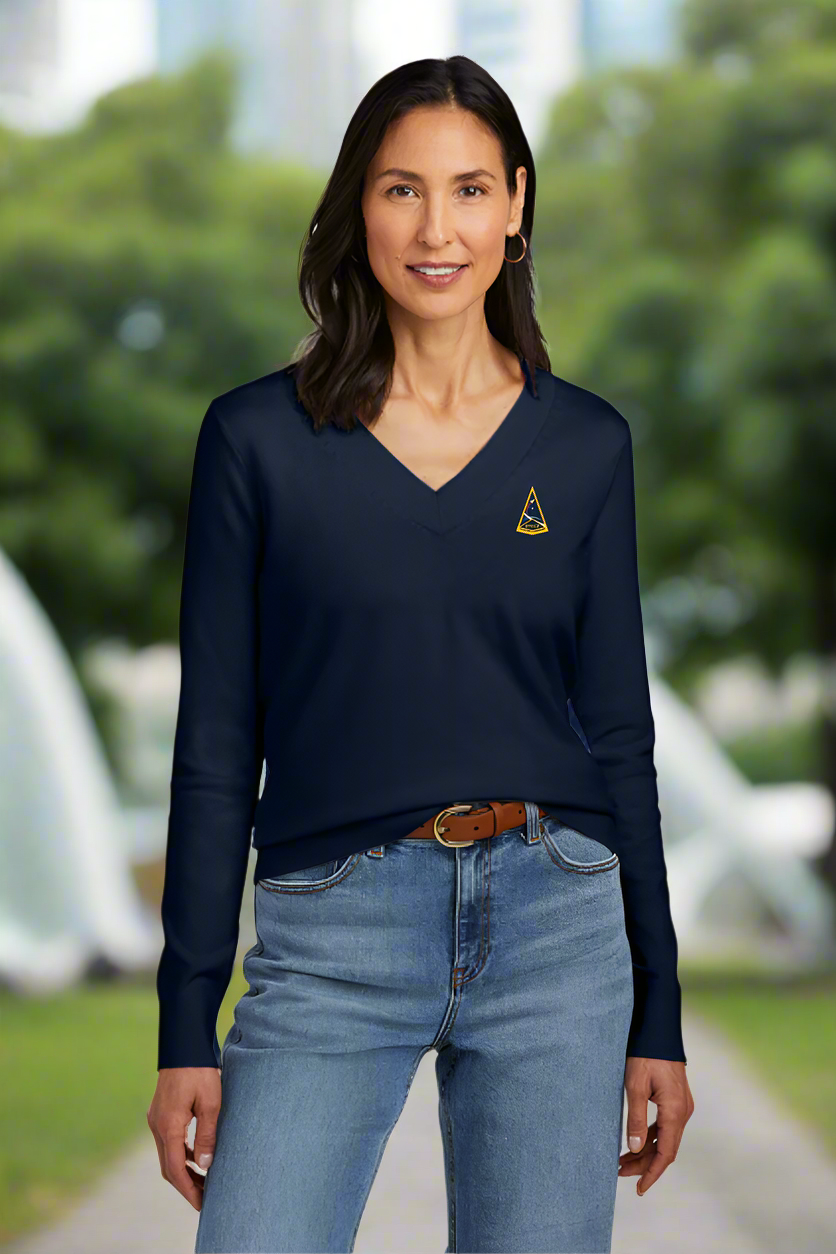 Women’s Cotton Stretch V-Neck Sweater - Embroidered SSC